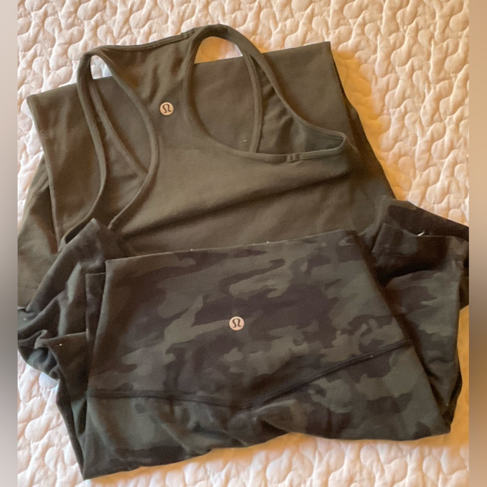lululemon athletica Olive Green Camouflage Leggings & Tank Set (2 piece set!)